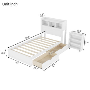 English Elm Twin Wood Storage Bed with Led Headboard Drawers and Pull Out Cabinet for Kids White W2593S00048