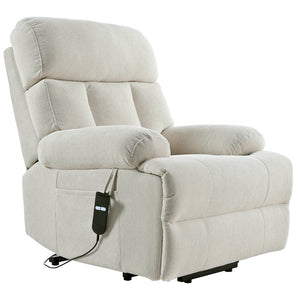 English Elm Oversized Power Lift Recliner Chair with Remote Control, Spacious Fabric Seat and Side Pocket for Comfort and Support Light Gray W1028P261273
