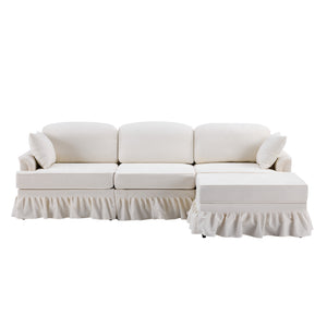 English Elm 103.15'' Chenille L-shaped Sectional Sofa with Detachable Pleated Skirt and Ottoman White W3612S00044