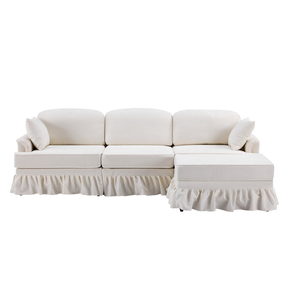 English Elm 103.15'' Chenille L-shaped Sectional Sofa with Detachable Pleated Skirt and Ottoman White W3612S00044
