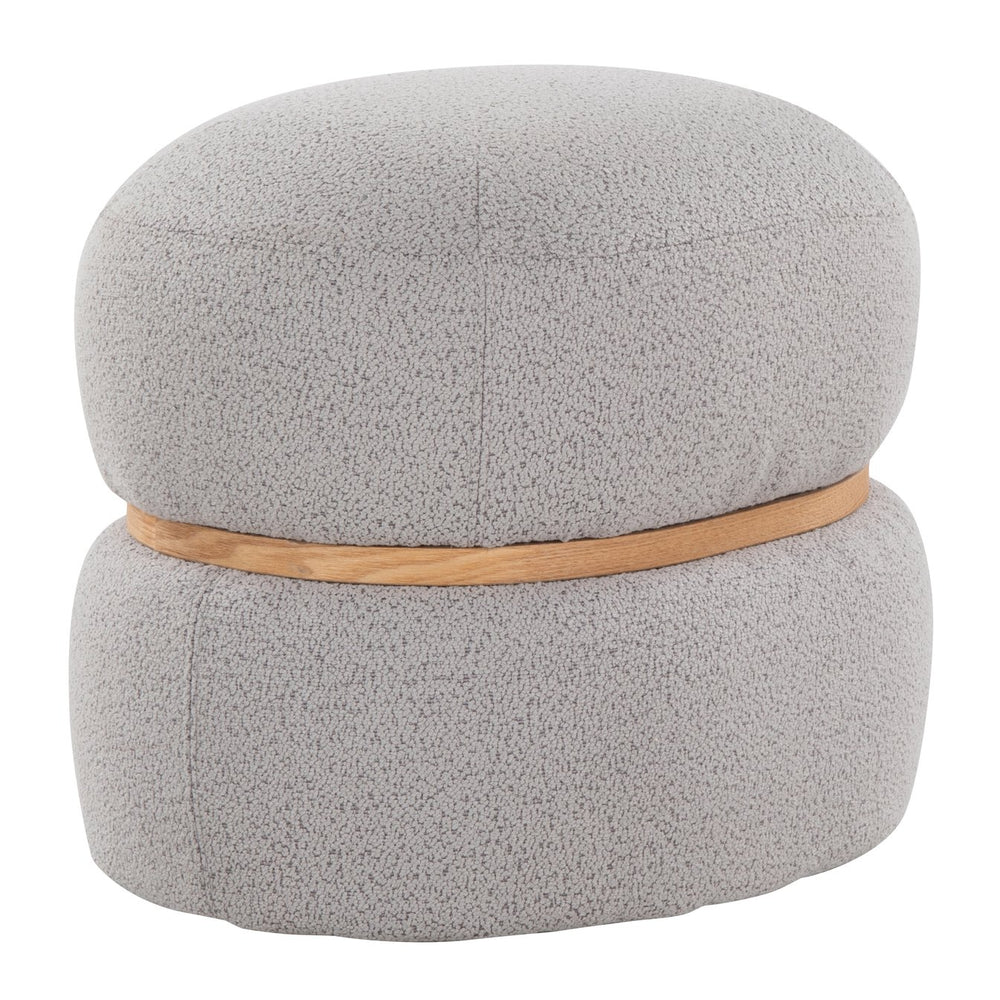 English Elm Contemporary Bouclé Upholstered Ottoman with Natural Wood Base for Living Room B202P223714