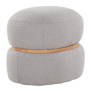 English Elm Contemporary Bouclé Upholstered Ottoman with Natural Wood Base for Living Room B202P223714