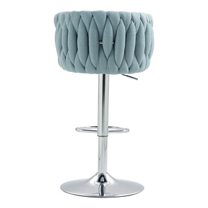 English Elm 360° Fabric Swivel Bar Stools Set of 2 with High Rebound Sponge Cushions, Adjustable Metal Legs, Modern Design Blue W2215P252782
