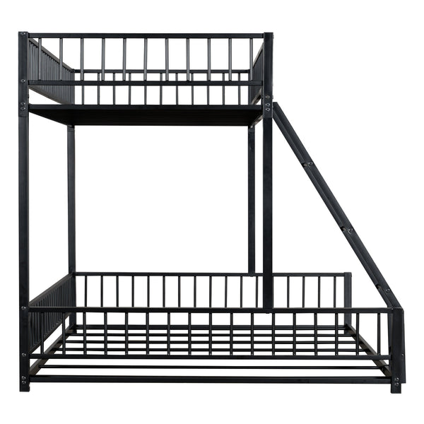 English Elm Twin XL over Queen Metal Bunk Bed with Ladder and Guardrails, Space-Saving Sturdy Frame for Kids and Guests Black N709P277756B