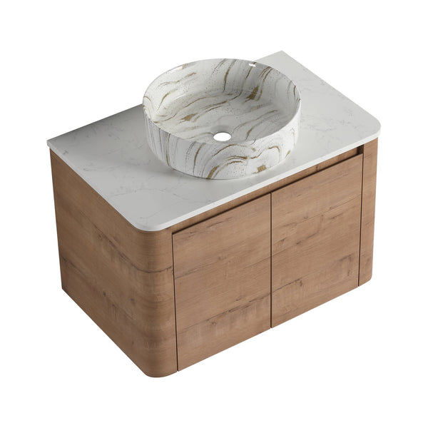 English Elm 30'' Wall-Mounted Bathroom Vanity With Ceramic Sink, Soft-Close Doors & Stylish Space-Saving Design W999S00389