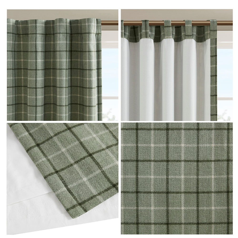 English Elm Plaid Heavyweight Rod Pocket & Back Tab Curtain Panel with Fleece Lining Green 50x95 Insulated Multicolor 11.81 L x 4.72 W x 7.48 H B035P148393