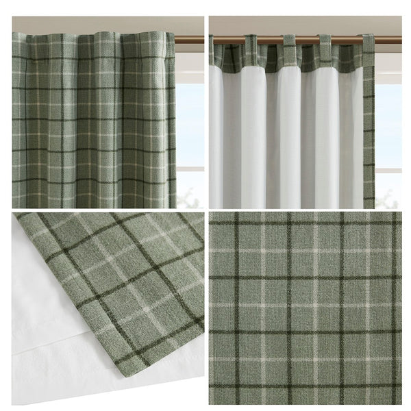 English Elm Plaid Heavyweight Rod Pocket & Back Tab Curtain Panel with Fleece Lining Green 50x95 Insulated Multicolor 11.81 L x 4.72 W x 7.48 H B035P148393