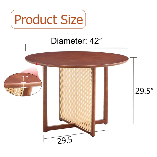 English Elm Chinese Solid Wood Round Table - Rustic Walnut Finish With Imitation Rattan | Versatile & Easy Assembly! W1151P154828
