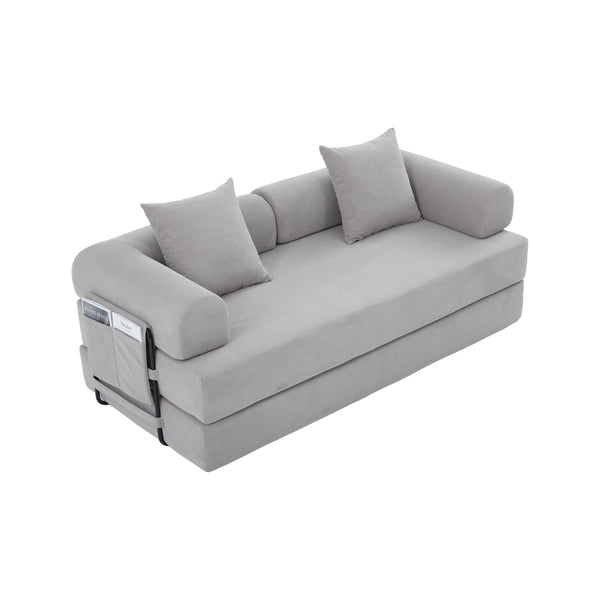 English Elm UNITED modular foldable sofa with metal frame, corduroy upholstery, side pocket & quick assembly convenience Light Gray W1568P374133