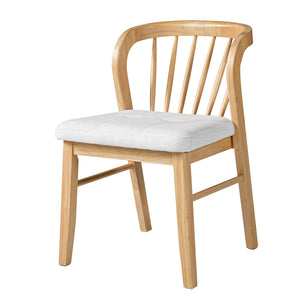 English Elm Mid-century Rubberwood Dining Chairs Windsor Spindle Back Upholstered Set of 2 N768P427477N