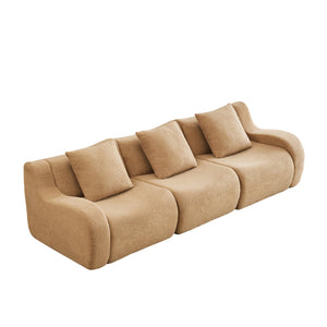 English Elm Boneless Sofa: Plush 3-Seat Camel Teddy Fabric With Non-Slip Base, Stylish Curved Armrests & Comfort W714S01431