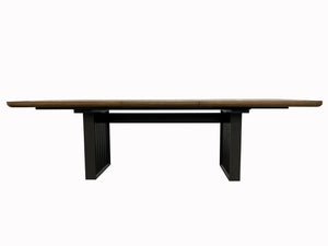 English Elm Double Double Pedestal Table Latte Finish with Leaf, 106.25" Extendable Solid Wood & Elm Veneer Elegance B2699P237501