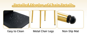 English Elm Table and Chair Set Oval Tempered Glass Top with Gold Base Glam Dining Room 7 Piece Black+Gold,Transparent W1151S04726