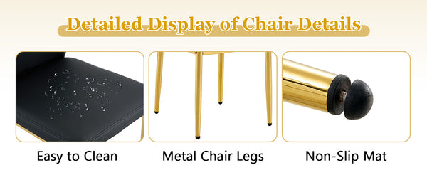 English Elm Table and Chair Set Oval Tempered Glass Top with Gold Base Glam Dining Room 7 Piece Black+Gold,Transparent W1151S04726