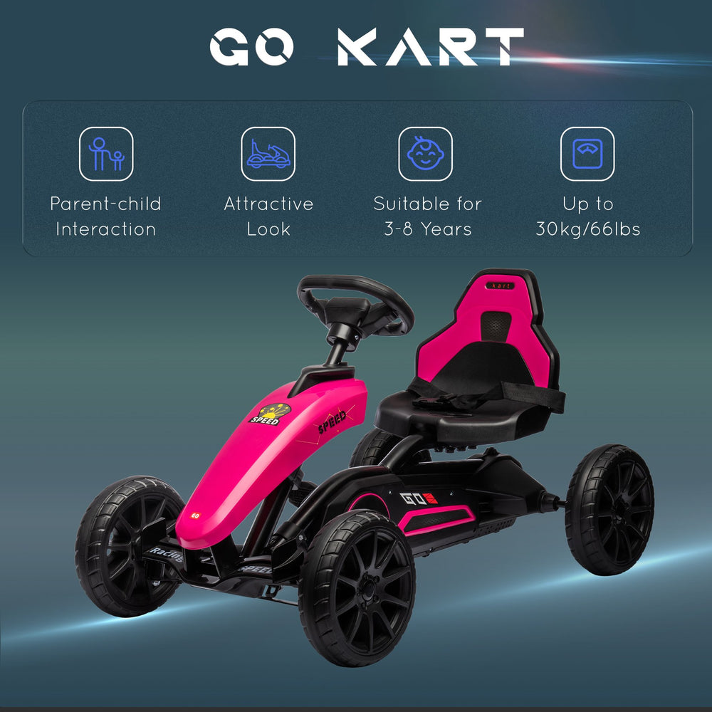English Elm Aosom Kids Pedal Go Kart Sporty Ride on with Adjustable Seat and Eva Wheels Pink W2225P229170