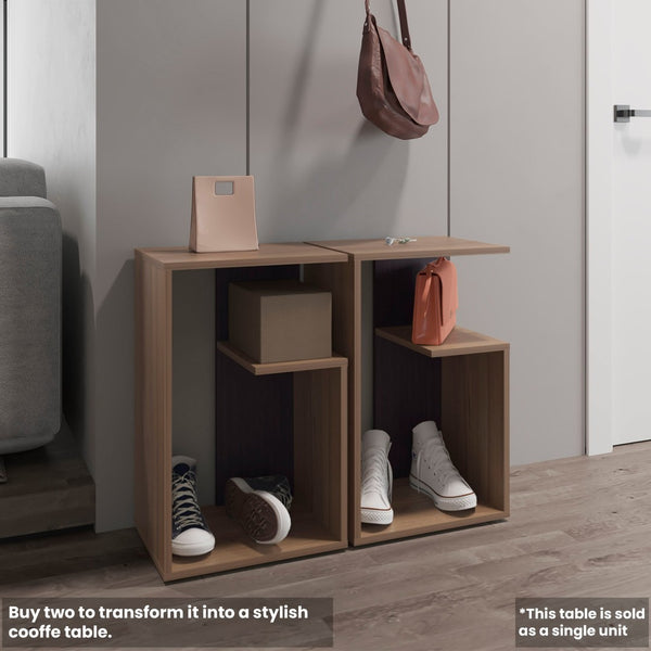 English Elm Side Table 25" H - Minimalist Design With 2 Shelves, Light Brown Finish For Small Spaces & Storage B097P296871-GIGA