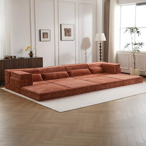 English Elm Compression Mahjong Sofa: Cozy Modular Floor Bed With Memory Foam & 4 Pillows, No Assembly, Orange W3723S00030