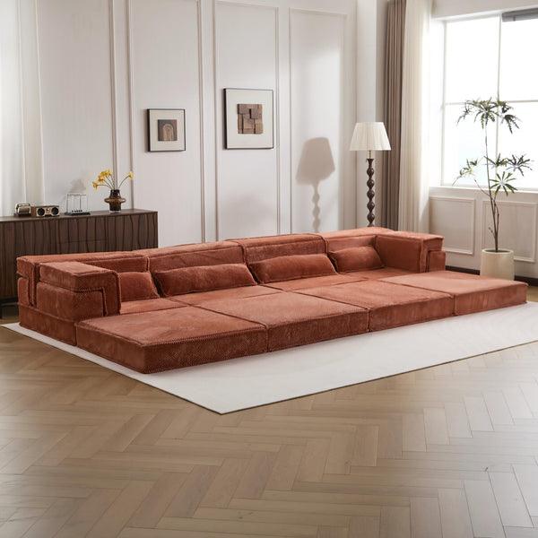 English Elm Compression Mahjong Sofa: Cozy Modular Floor Bed With Memory Foam & 4 Pillows, No Assembly, Orange W3723S00030