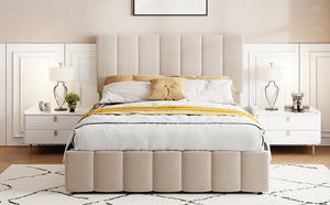 English Elm Full Size Linen Upholstered Platform Bed with Hydraulic Lift Storage and Foam Headboard N708P201551A
