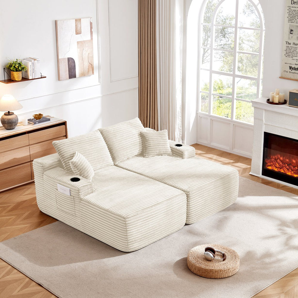 English Elm New1-69" Cloud Sectional Plush Fabric Double Chaise Sofa Deep Seat Modern Lounge W3975P500747