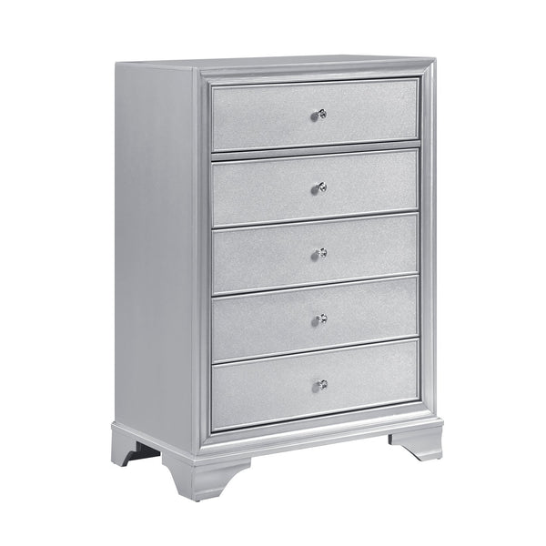 English Elm Silver Metallic Glam Tall Chest with Six Drawers Embossed Fronts Bedroom Storage B011P474230