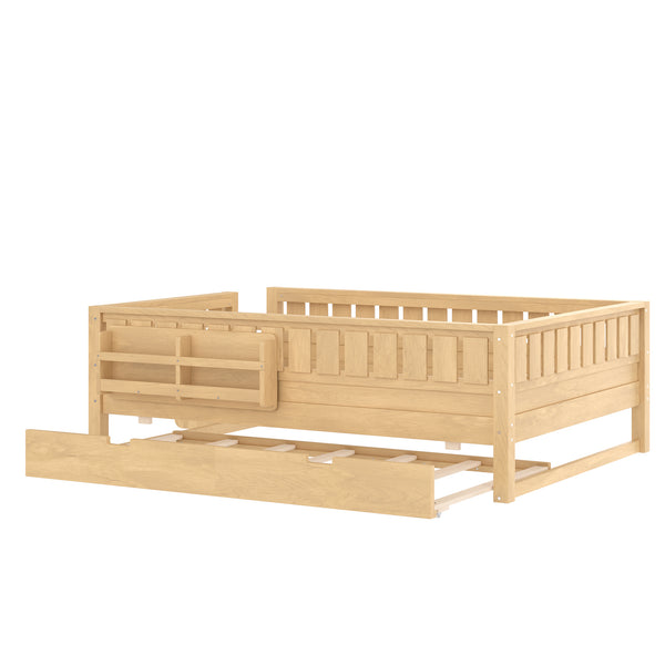 English Elm Twin Kids Platform Bed with Trundle Staircase Bookshelf and Rounded Safety Rails Light Natural W1580S00560