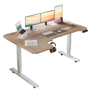 English Elm L-shaped Electric Standing Desk with Memory Presets and Cable Management for Home Office Oak,White W614P431991
