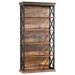 English Elm Display Cabinet Wall Mounted 5 Tier Glass Door Shelving for Collectibles Matte Black T3971P446848