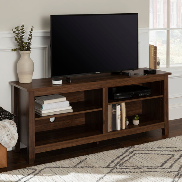 English Elm Walker Edison - Classic Open-Storage TV Stand Dark Walnut — Warp-Resistant MDF, 4 Open Compartments, 2 Adjustable Shelves, 65" TV Capacity, 250lb Support B185P244221