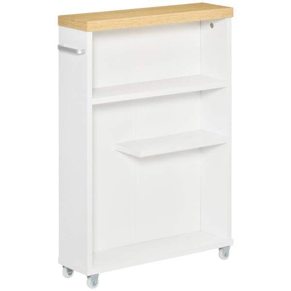 English Elm kleankin Slim Bathroom Cabinet on Wheels with 3 Shelves, Narrow Space Saver, Water-Resistant White, 26.5" H W2225P173988