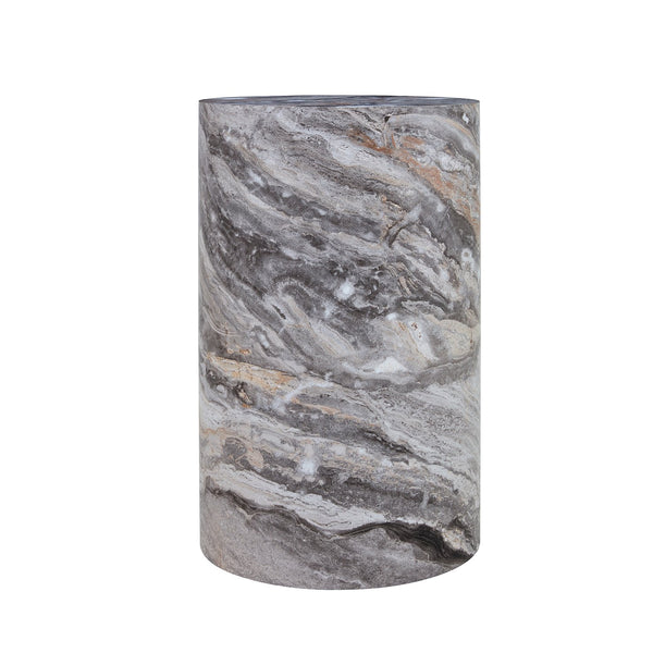 English Elm Simple Marble Textured Cylindrical Side Table Mdf Stone Look Accent for Modern Interiors W1151P291448
