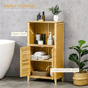 English Elm HOMCOM Bamboo Floor Cabinet Bathroom Organizer Tower with Shelved Storage, Slatted Doors & Elevated Base Natural W2225P216999