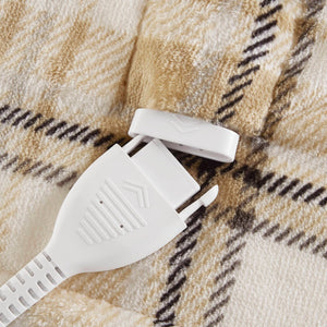English Elm 1-piece Aztec Heated Throw with 12 Settings Auto Shutoff Soft Ivory Boho Blanket Tan Plaid B035P408330
