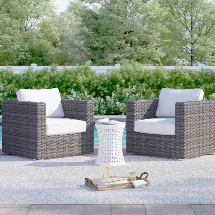 English Elm Comfortable 2-Piece Patio Club Chairs with Cushions — Rustproof Wicker, Machine-Wash Covers, 600lb Capacity B120S00029