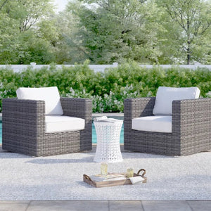 English Elm Comfortable 2-Piece Patio Club Chairs with Cushions — Rustproof Wicker, Machine-Wash Covers, 600lb Capacity B120S00029