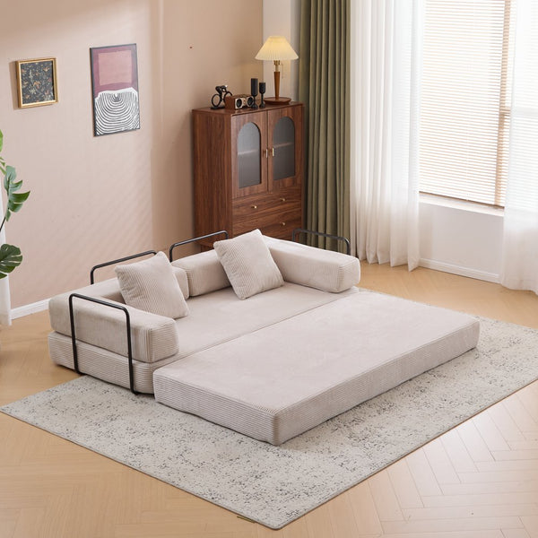 English Elm Floor Couch, Comfy Convertible Sofa Bed With Armrest, Corduroy Fabric, Perfect For Small Spaces! W3723P345007