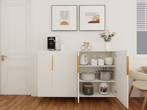 English Elm Modern White Sideboard with Gold Handles - Ancient White Engineered Wood Buffet, Durable Storage Organizer W2139P306488