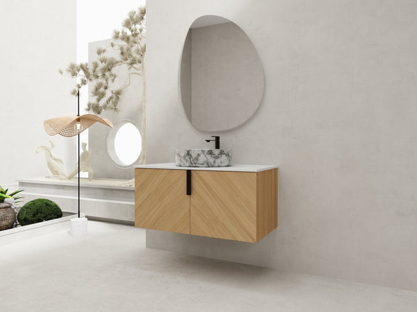 English Elm 36" Modern Wall-Mounted Bathroom Vanity With Soft-Close Doors, Ceramic Sink & Durable Oak Finish W999S00451