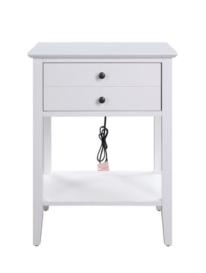 English Elm Grardor White Finish Accent Table with USB Dock, Drawer & Open Shelf, Wooden Top, Modern Design B2726P287567