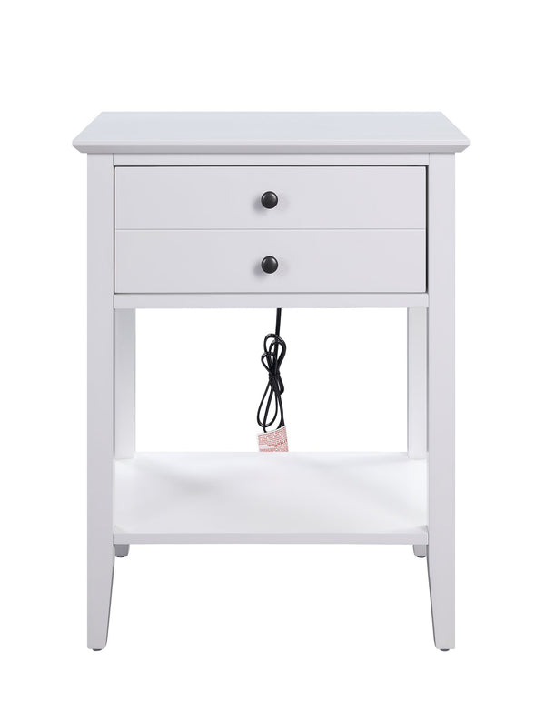 English Elm Grardor White Finish Accent Table with USB Dock, Drawer & Open Shelf, Wooden Top, Modern Design B2726P287567