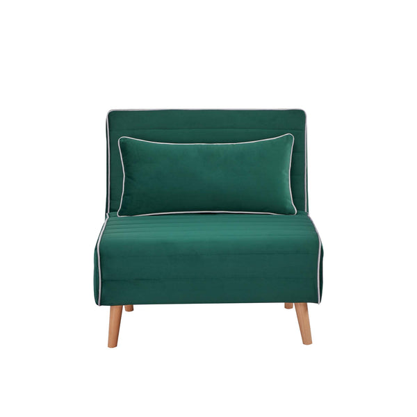 English Elm CANON Velvet Sleeper Chair with 3-Position Backrest, Converts to Bed in 10s, Quiet Hinges, Green W3391P324989