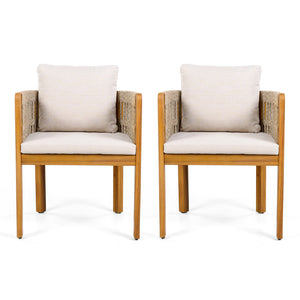 English Elm Acacia Wood Outdoor Dining Chair Set with Rope Arms and Waterproof Cushions N779P279983M