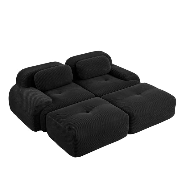English Elm 2-seat Modular Corduroy Sofa Ergonomic Curved Design with Resilient Cushioning for Living Rooms Black W714S01274