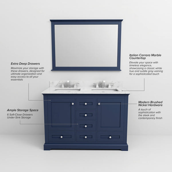 English Elm Navy Double Bath Vanity 48" W x 22" D with 46" Mirror — Wood, Fully Assembled, Ample Storage Space B2731S00484