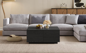 English Elm 33.25" Square Storage Coffee Table Four Drawer Matte Mdf Living Room Centerpiece Black N735P422508B