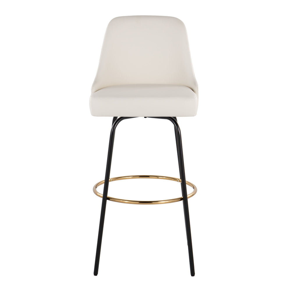 English Elm 30" Swivel Barstools Set of 2 Gold Frame White Faux Leather Kitchen Island Seating B202S01946