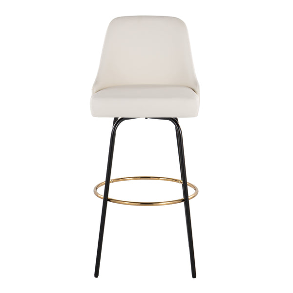 English Elm 30" Swivel Barstools Set of 2 Gold Frame White Faux Leather Kitchen Island Seating B202S01946