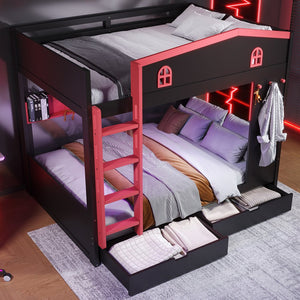 English Elm Twin Xl Solid Pine Loft Bed with Built-in Led Lighting and Storage Shelves W1580S00391
