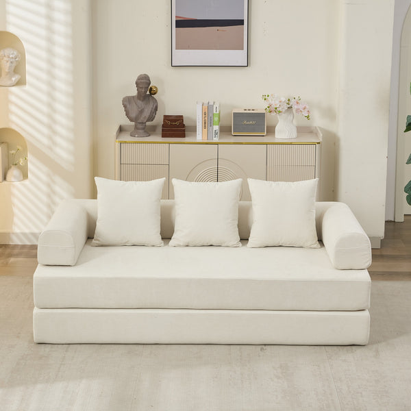 English Elm Comfy Chenille Folding Floor Sofa Bed with Armrest for Studio and Guest Rooms Beige W1143P401145