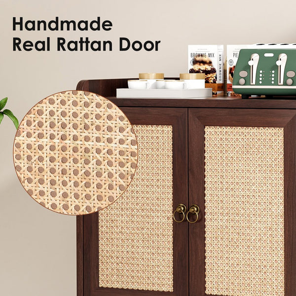 English Elm Sideboard Buffet with Woven Rattan Doors Vintage Wood Cabinet for Dining Entryway T3623P434561